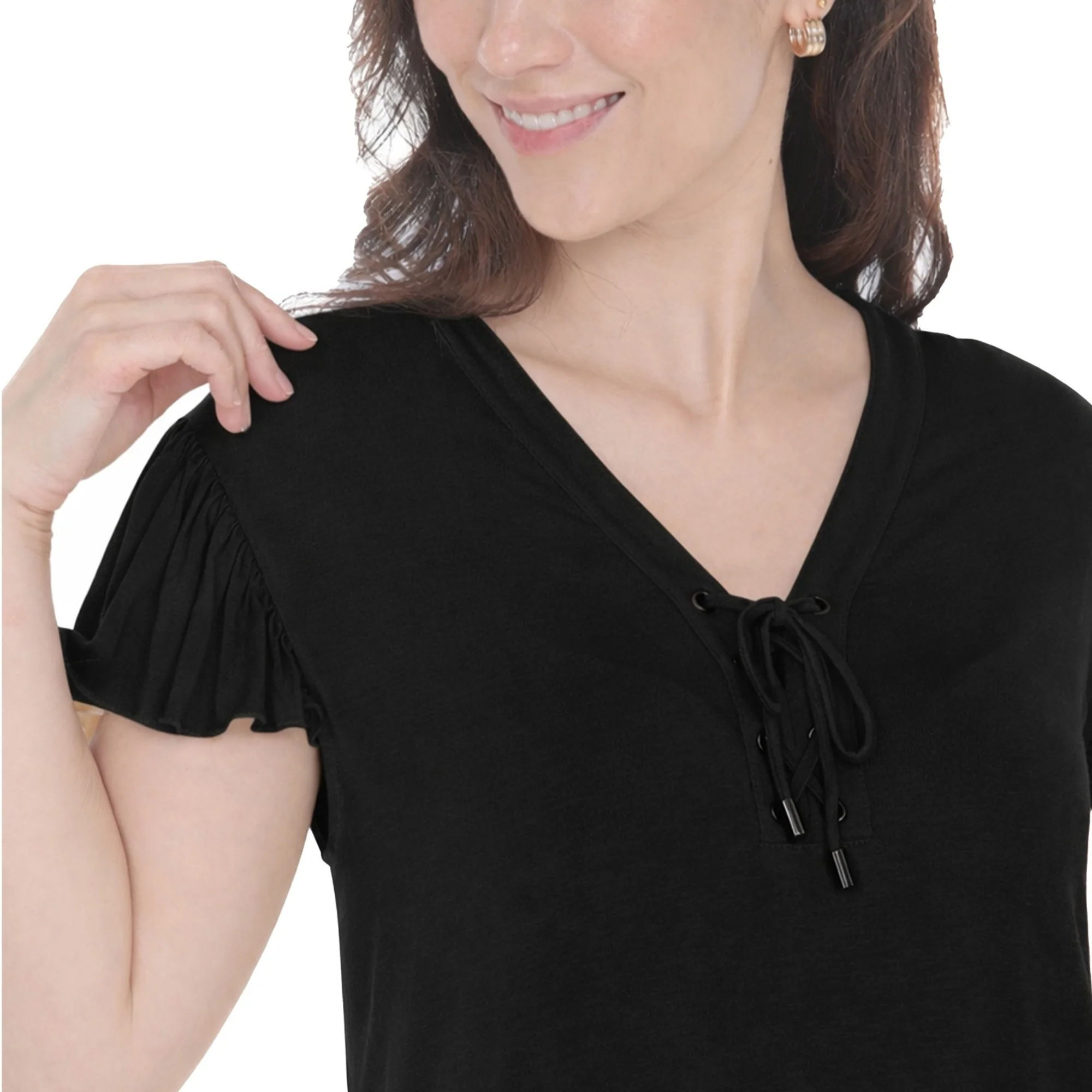 Women's V-Neck Tie Front Flutter Sleeve Shift Dress - Image 4