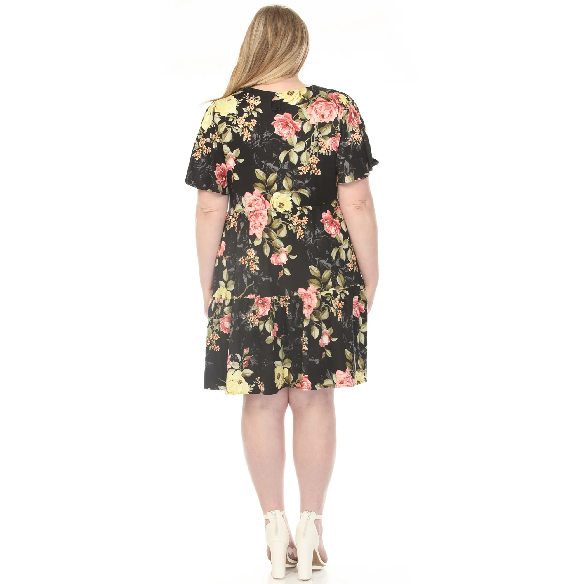 Women's  V-Neck Tropical Flower Short Sleeve Dress - Image 3