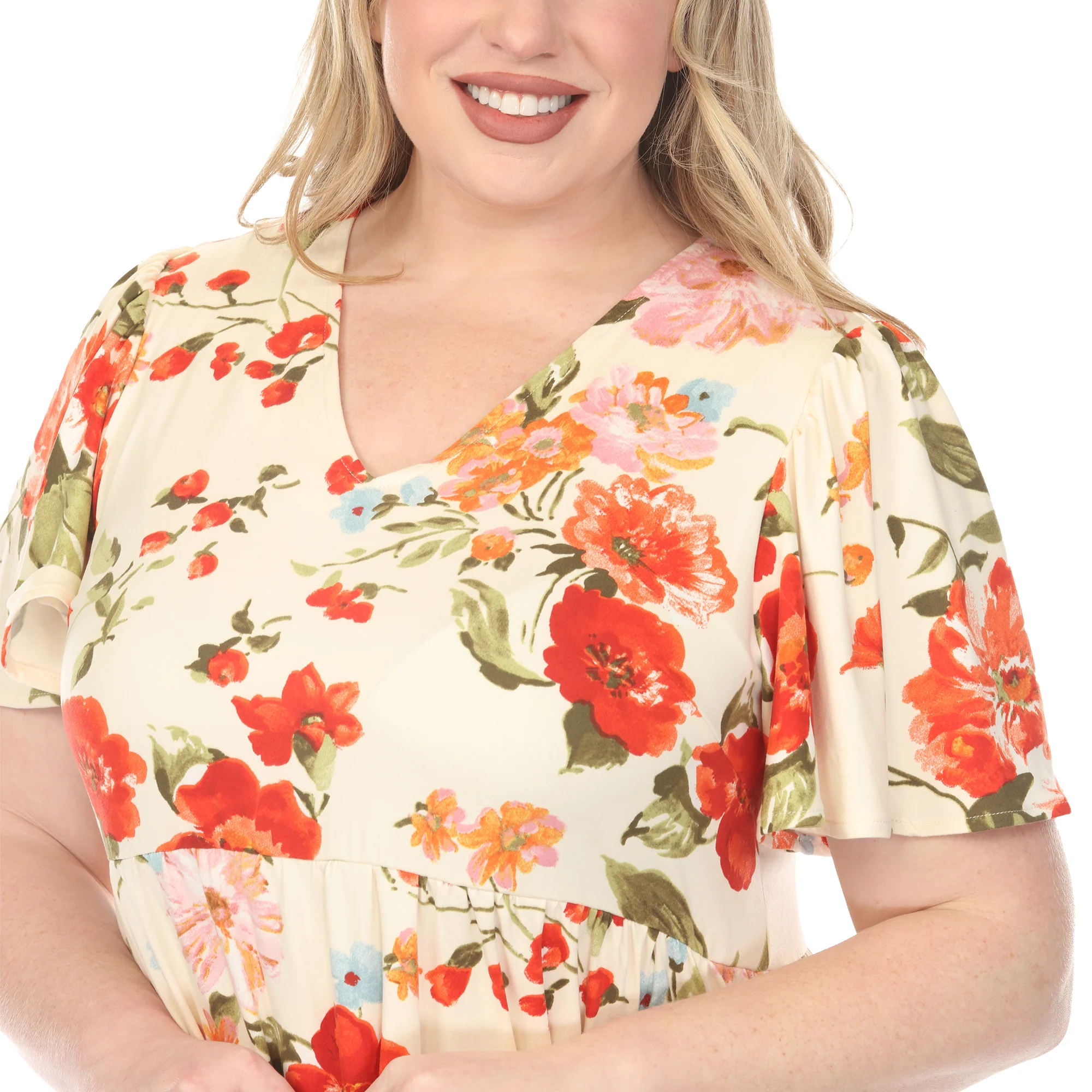 Women's  V-Neck Tropical Flower Short Sleeve Dress - Image 9