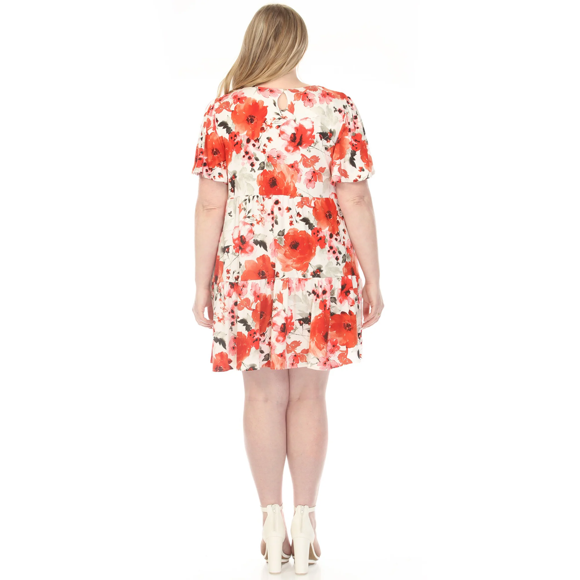 Women's  V-Neck Vintage Floral Short Sleeve Dress - Image 3