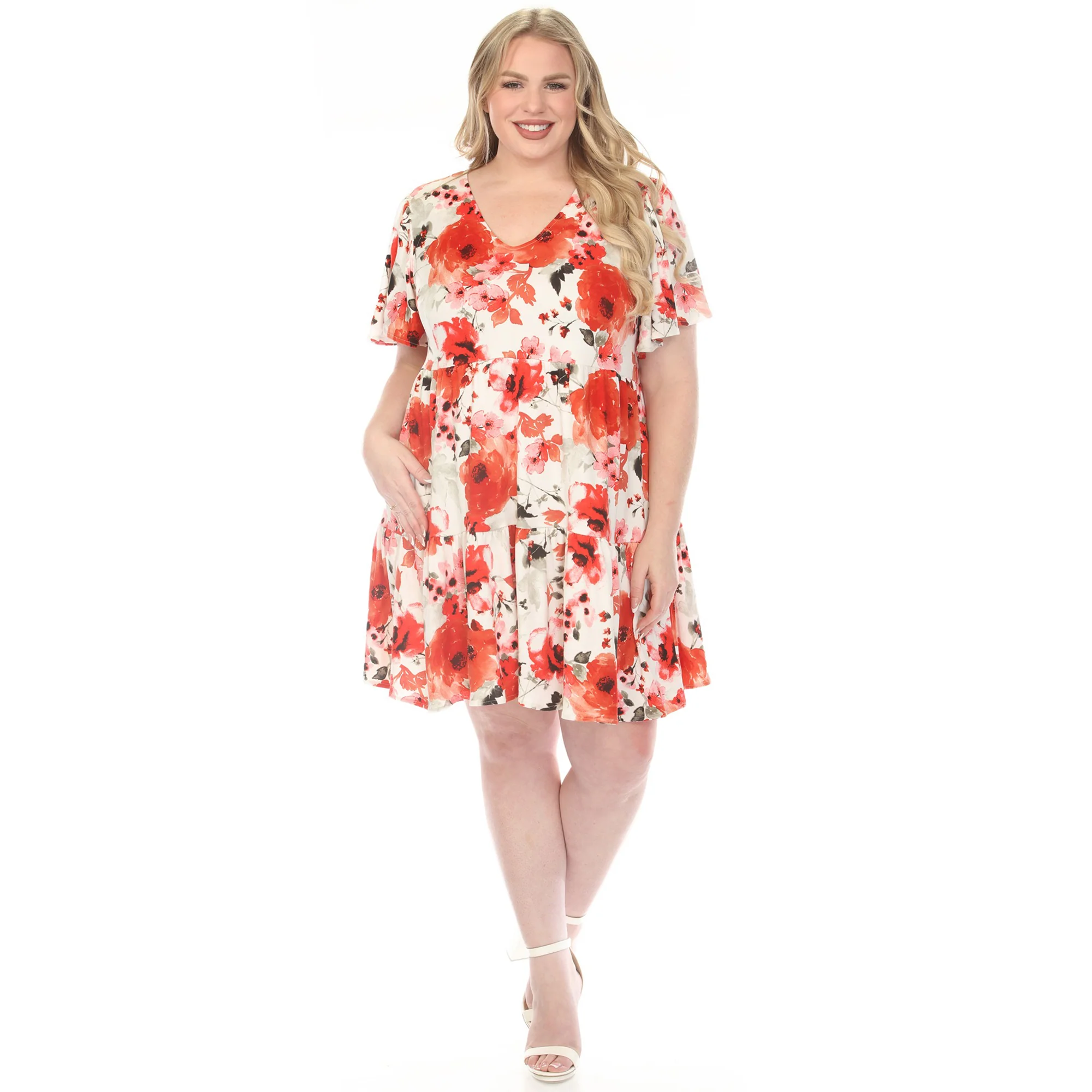 Women's  V-Neck Vintage Floral Short Sleeve Dress - Image 5