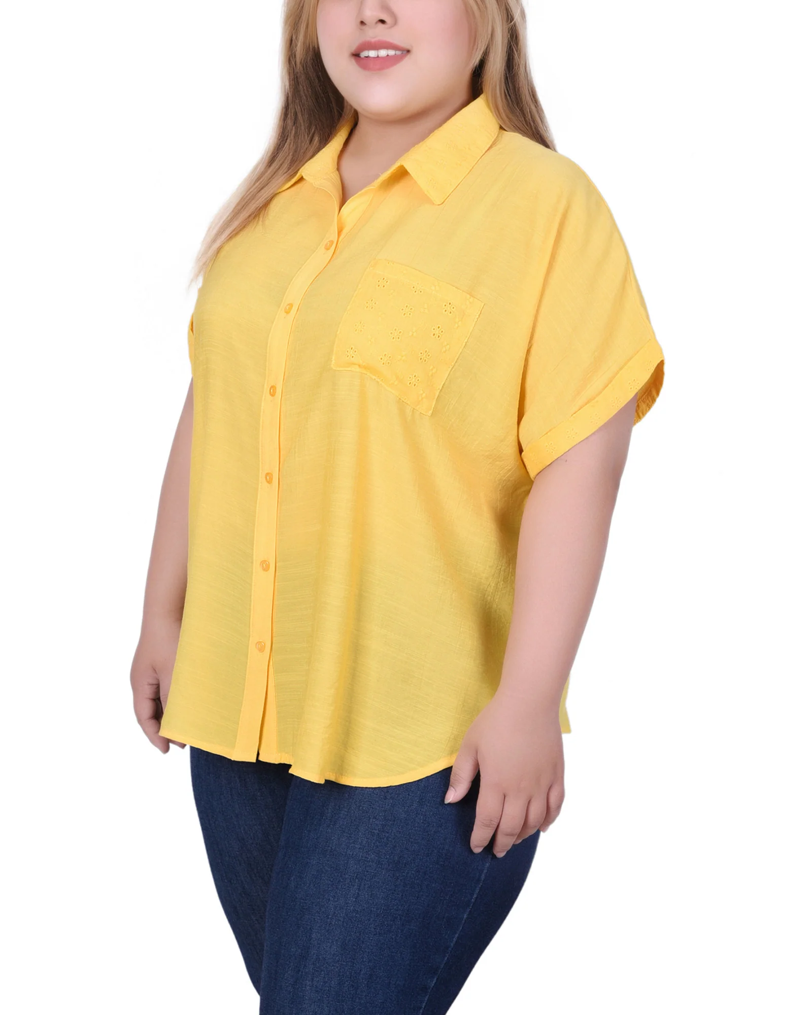 Yellow Short Extended Sleeve Blouse - Plus Size - Image 2